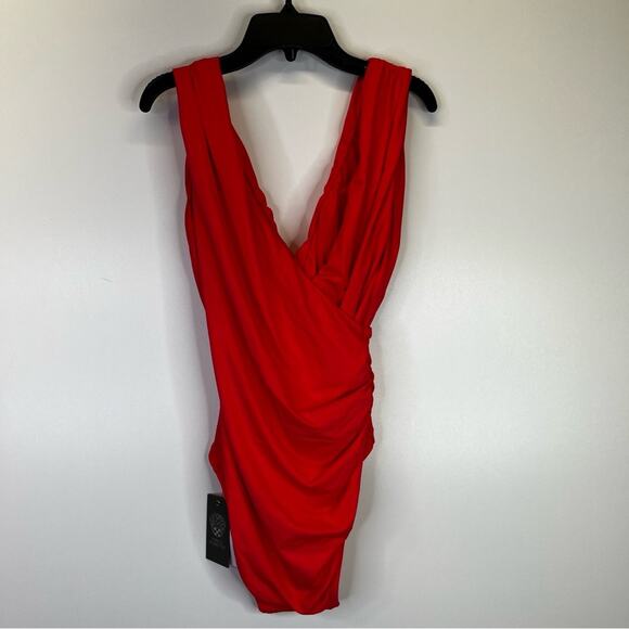 Vince Camuto Shirred Surplice One Piece swimsuit watermelon - 8 - Picture 9 of 14